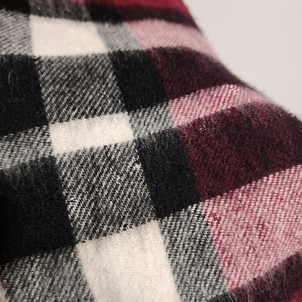 BALLANTRAE EDINBURGH Plaid Lambswool‎ Scarf Burgundy Check Fringe